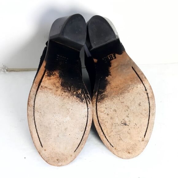 Frye Women's Courtney Black Suede Block Heel Peep Toe Slingback Booties Shoes 6B - Picture 11 of 15